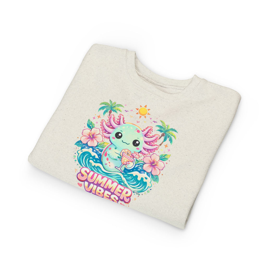 Little Waves Toddler Sweatshirt — Cute Axolotl "Summer Vibes" Graphic Pullover for Kids
