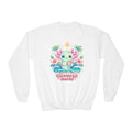 Youth Sweatshirt — Cute Axolotl "Summer Vibes" Crewneck for Kids