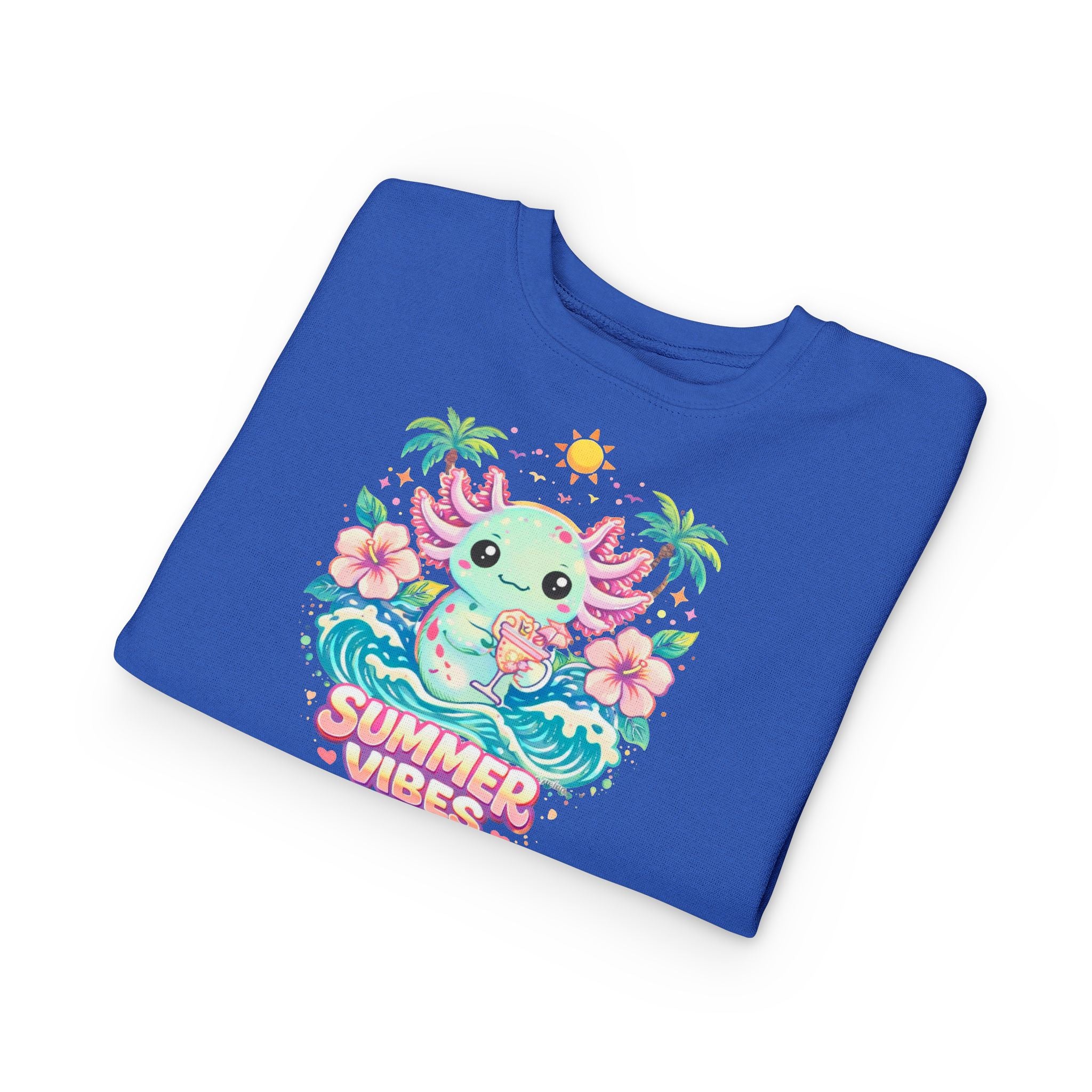 Little Waves Toddler Sweatshirt — Cute Axolotl "Summer Vibes" Graphic Pullover for Kids