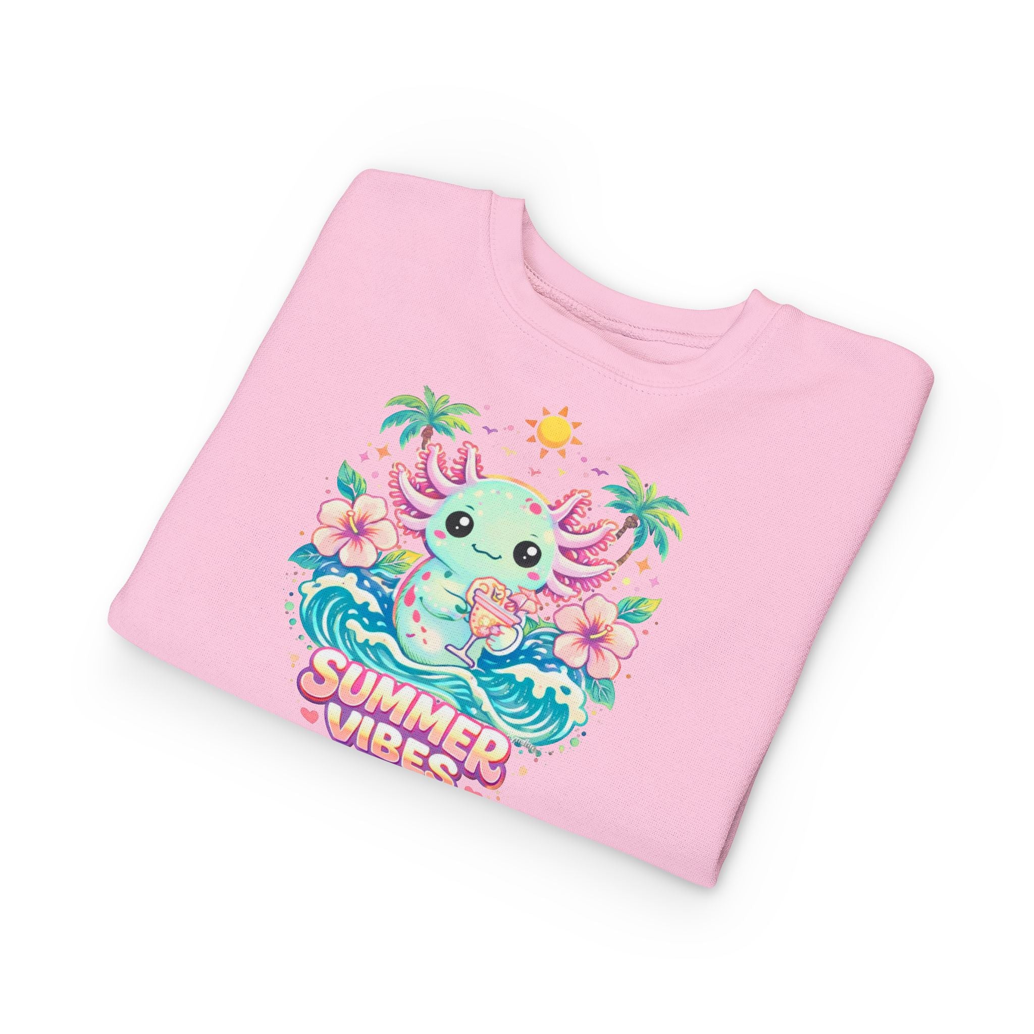 Little Waves Toddler Sweatshirt — Cute Axolotl "Summer Vibes" Graphic Pullover for Kids