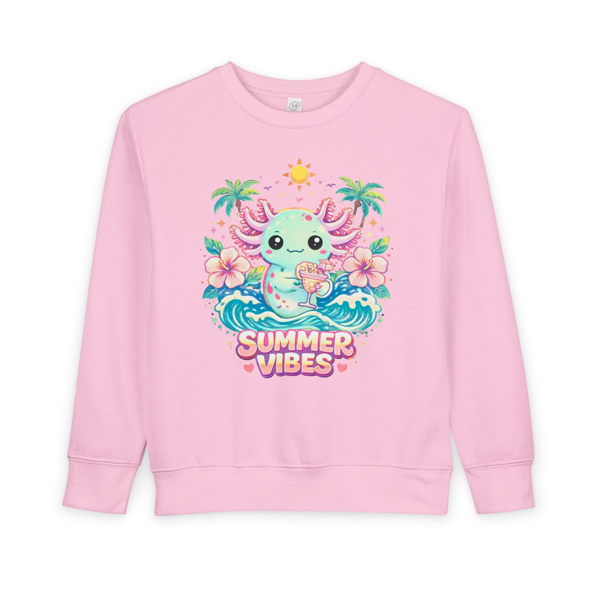 Little Waves Toddler Sweatshirt — Cute Axolotl "Summer Vibes" Graphic Pullover for Kids