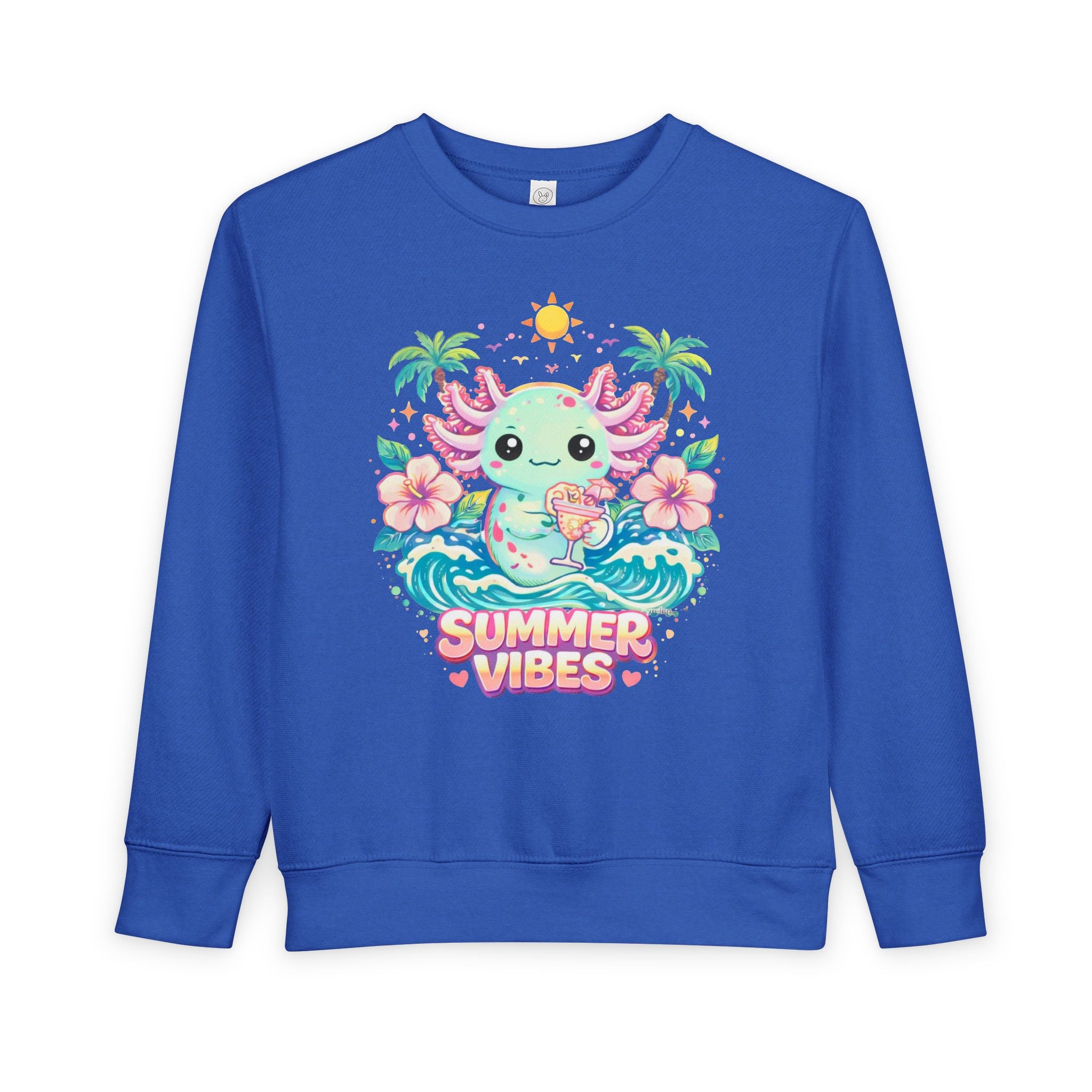Little Waves Toddler Sweatshirt — Cute Axolotl "Summer Vibes" Graphic Pullover for Kids