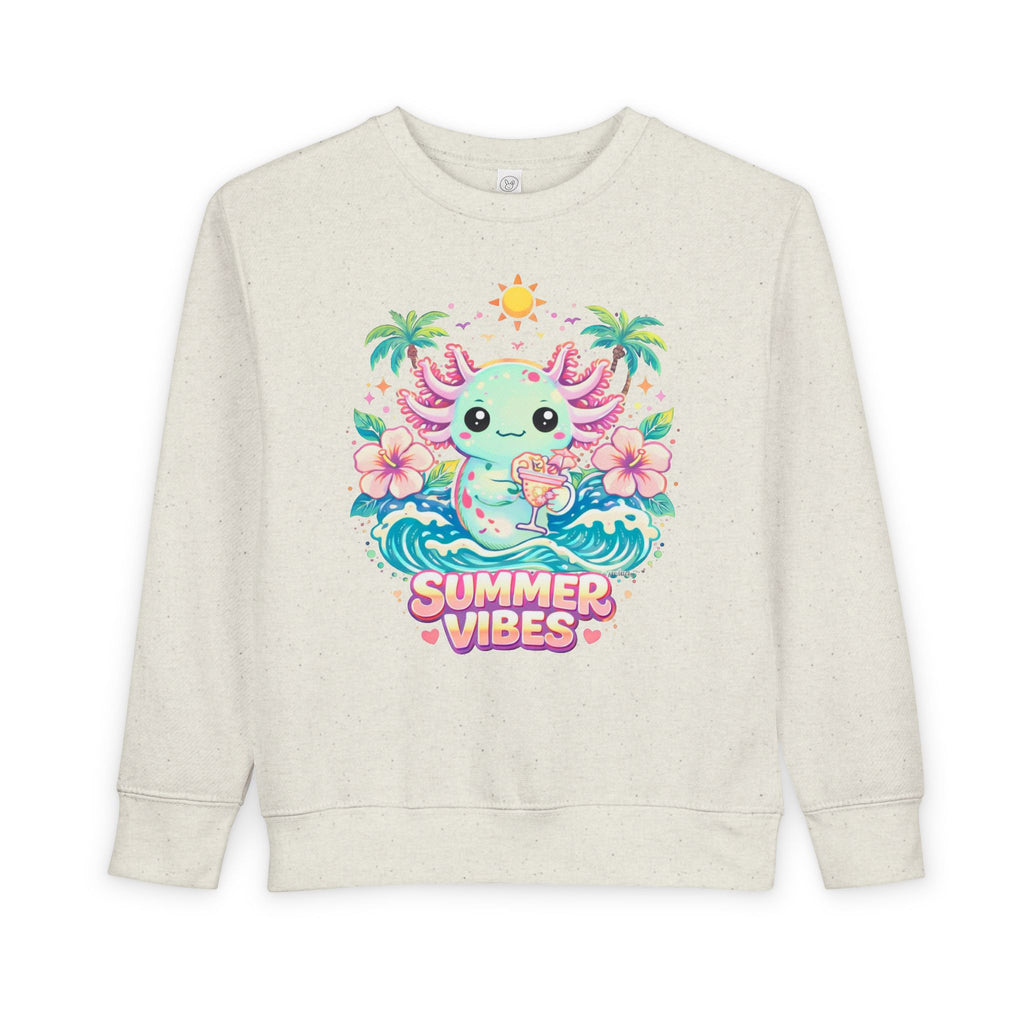 Little Waves Toddler Sweatshirt — Cute Axolotl "Summer Vibes" Graphic Pullover for Kids