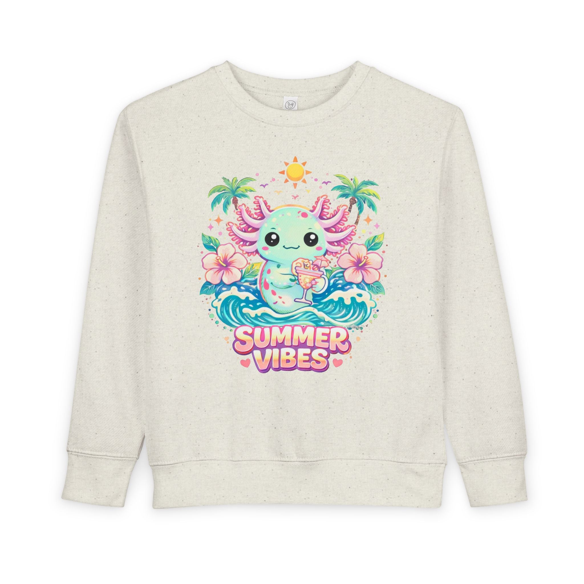 Little Waves Toddler Sweatshirt — Cute Axolotl "Summer Vibes" Graphic Pullover for Kids