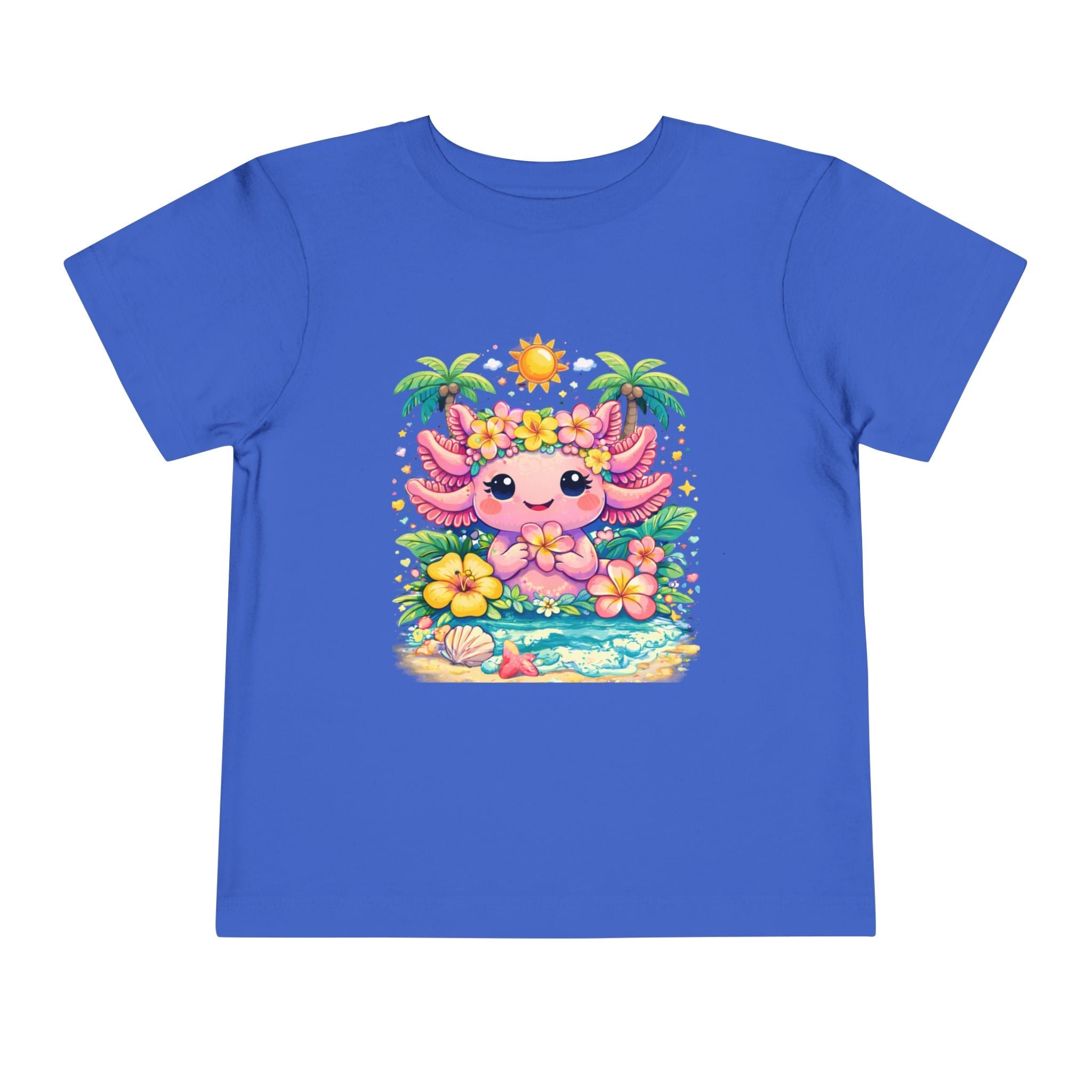 Cute Axolotl Beach Toddler Tee — Hawaiian Floral Summer Shirt - Zyrelia Official