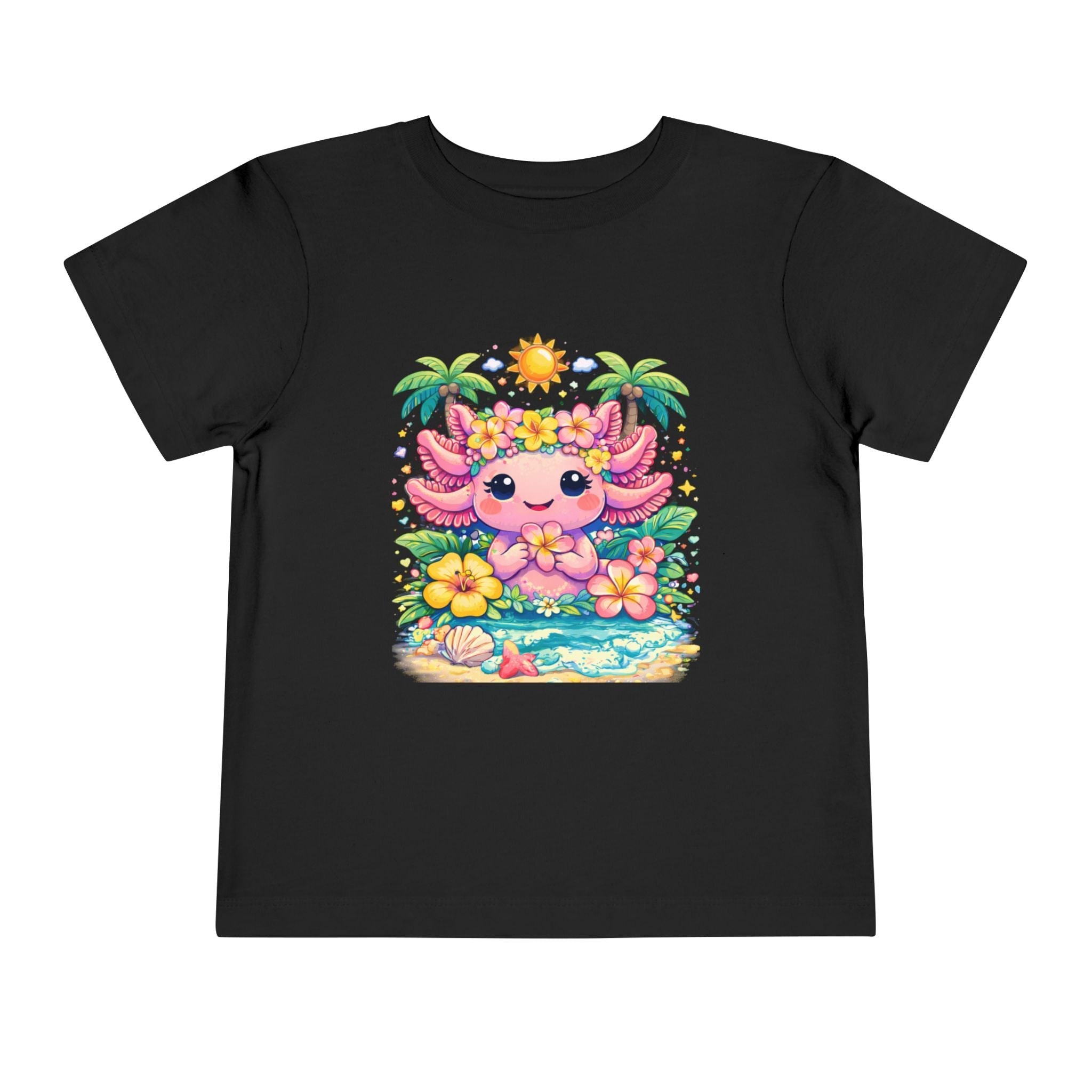 Cute Axolotl Beach Toddler Tee — Hawaiian Floral Summer Shirt - Zyrelia Official