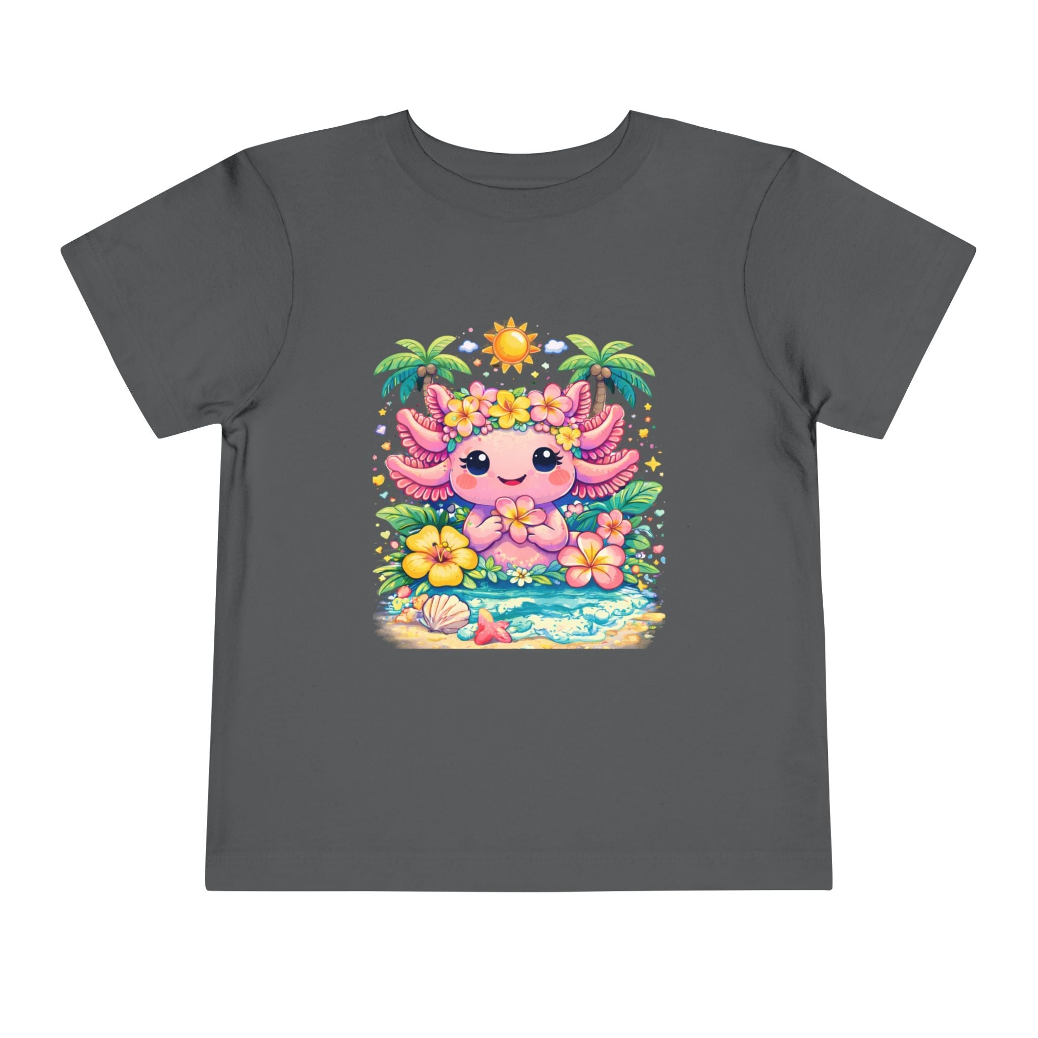 Cute Axolotl Beach Toddler Tee — Hawaiian Floral Summer Shirt - Zyrelia Official