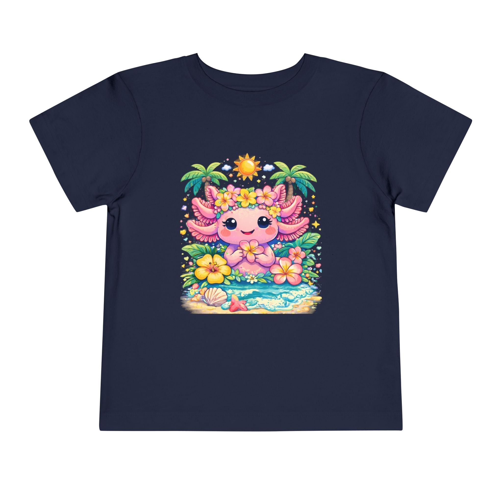 Cute Axolotl Beach Toddler Tee — Hawaiian Floral Summer Shirt - Zyrelia Official