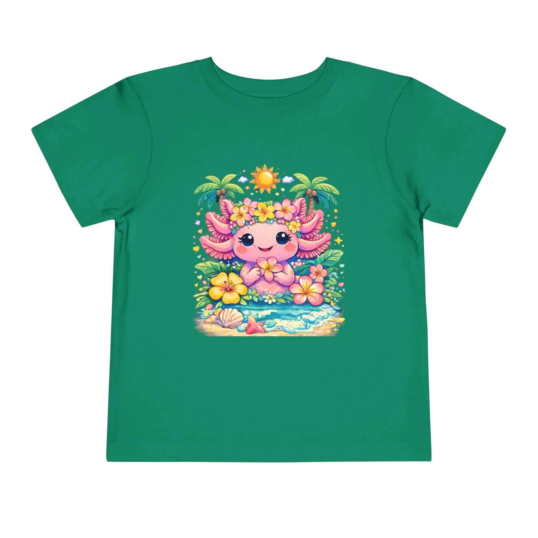 Cute Axolotl Beach Toddler Tee — Hawaiian Floral Summer Shirt - Zyrelia Official