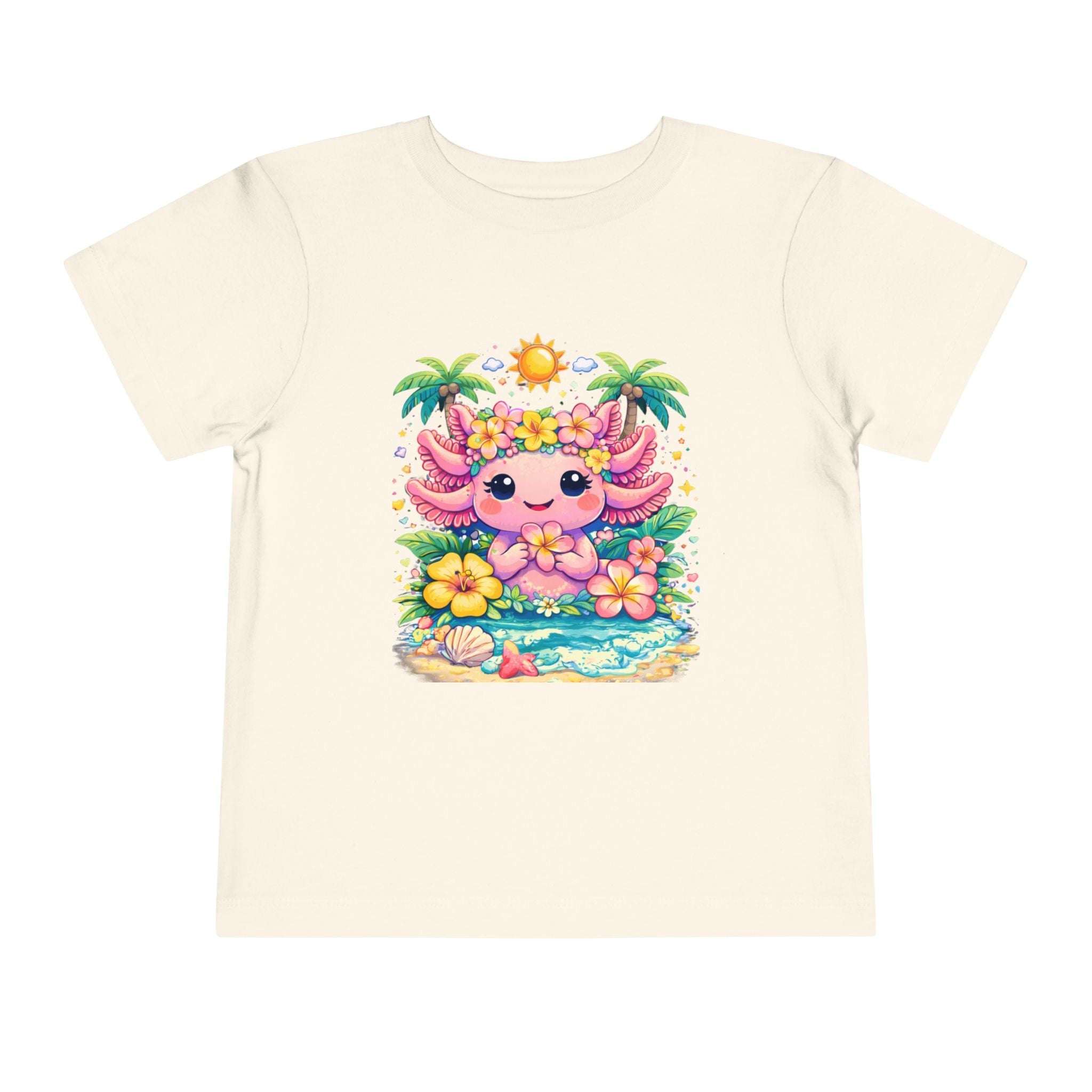 Cute Axolotl Beach Toddler Tee — Hawaiian Floral Summer Shirt - Zyrelia Official