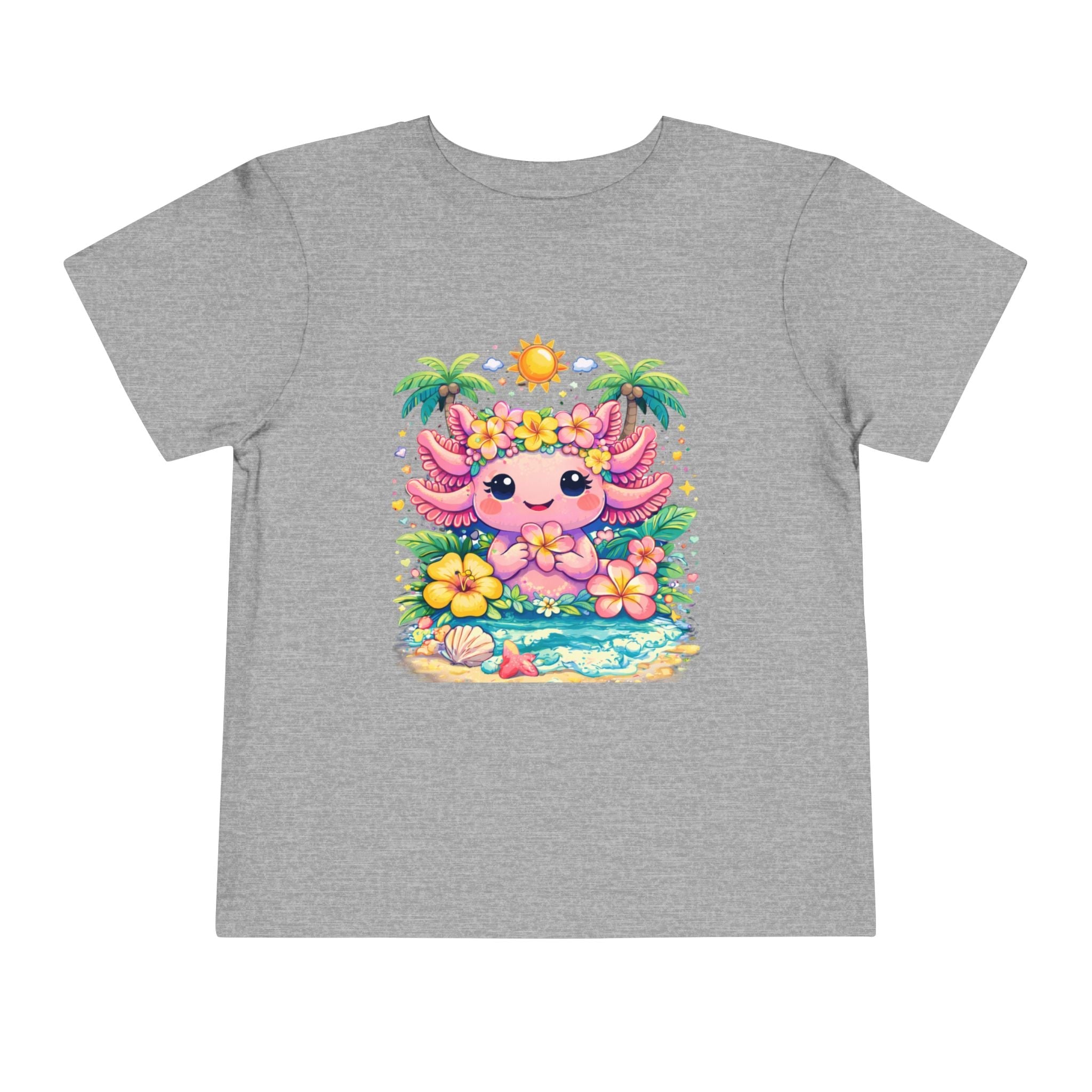 Cute Axolotl Beach Toddler Tee — Hawaiian Floral Summer Shirt - Zyrelia Official