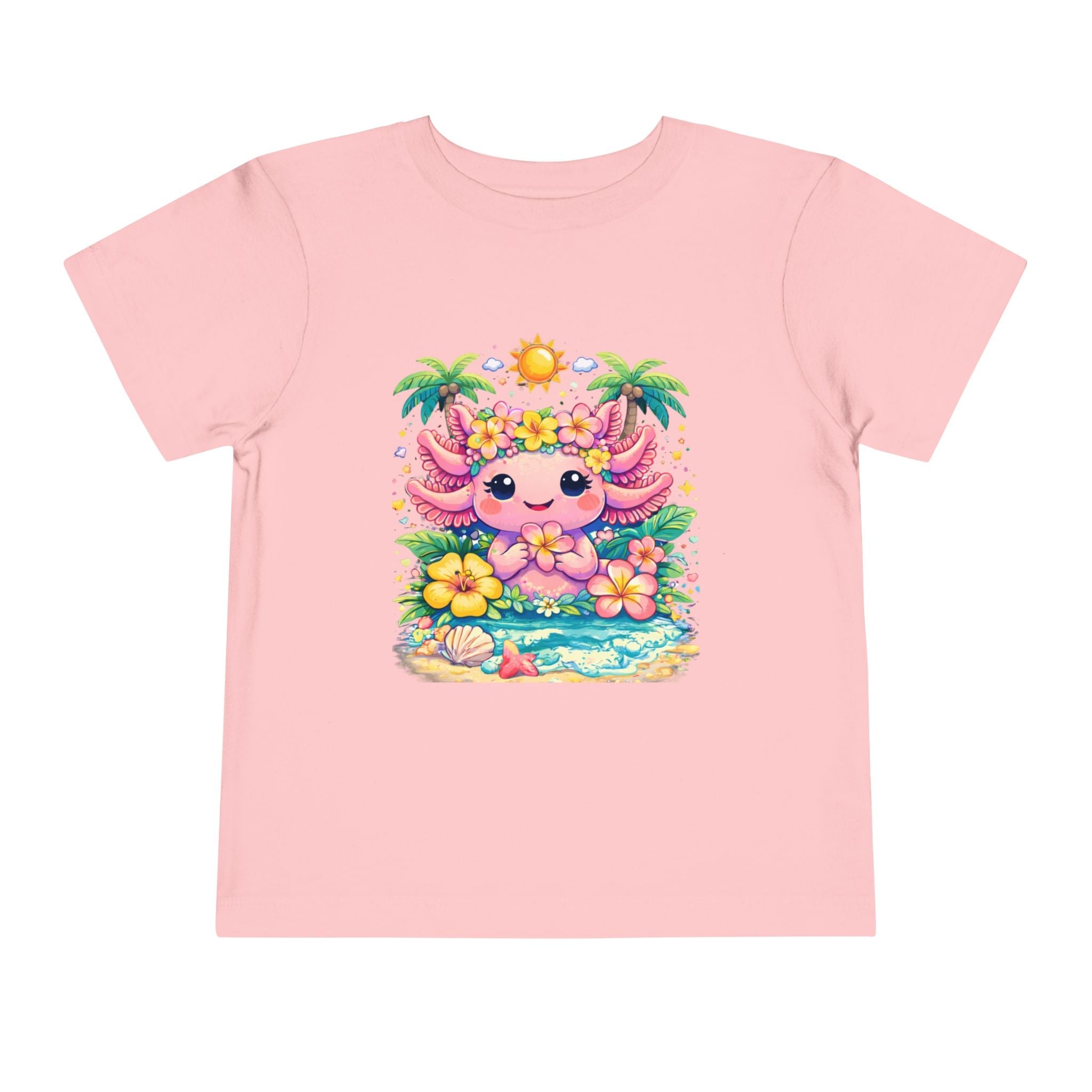 Cute Axolotl Beach Toddler Tee — Hawaiian Floral Summer Shirt - Zyrelia Official