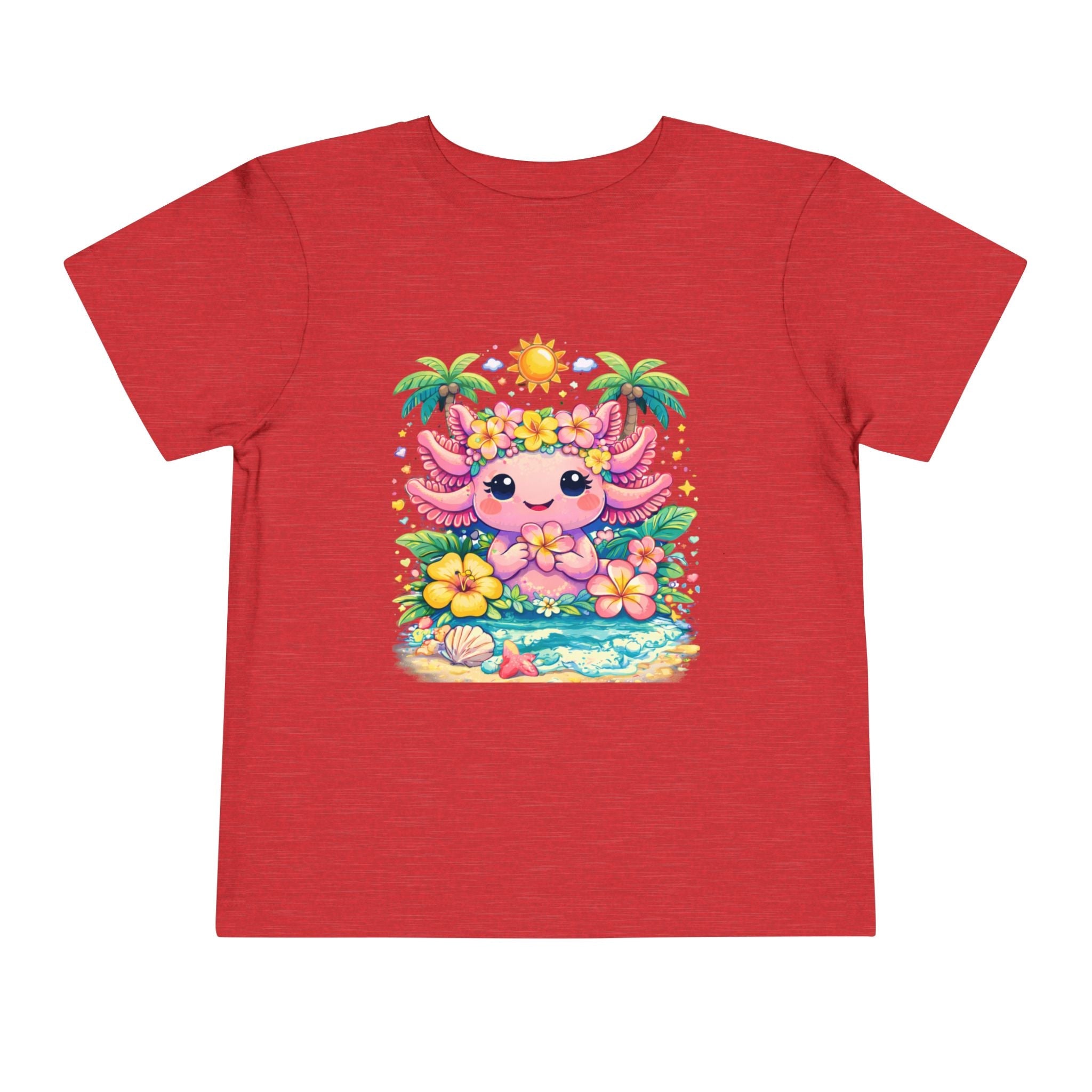 Cute Axolotl Beach Toddler Tee — Hawaiian Floral Summer Shirt - Zyrelia Official