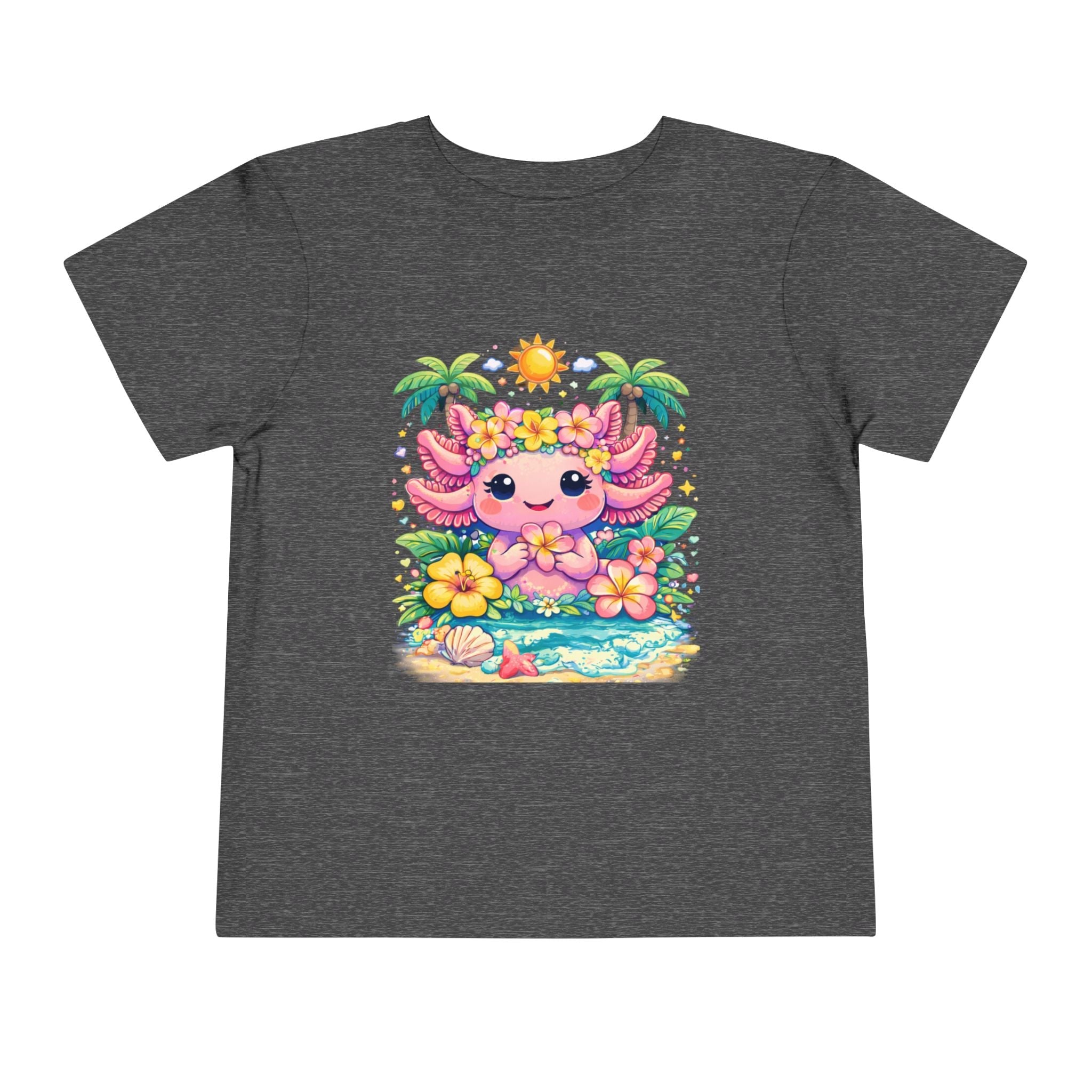 Cute Axolotl Beach Toddler Tee — Hawaiian Floral Summer Shirt - Zyrelia Official