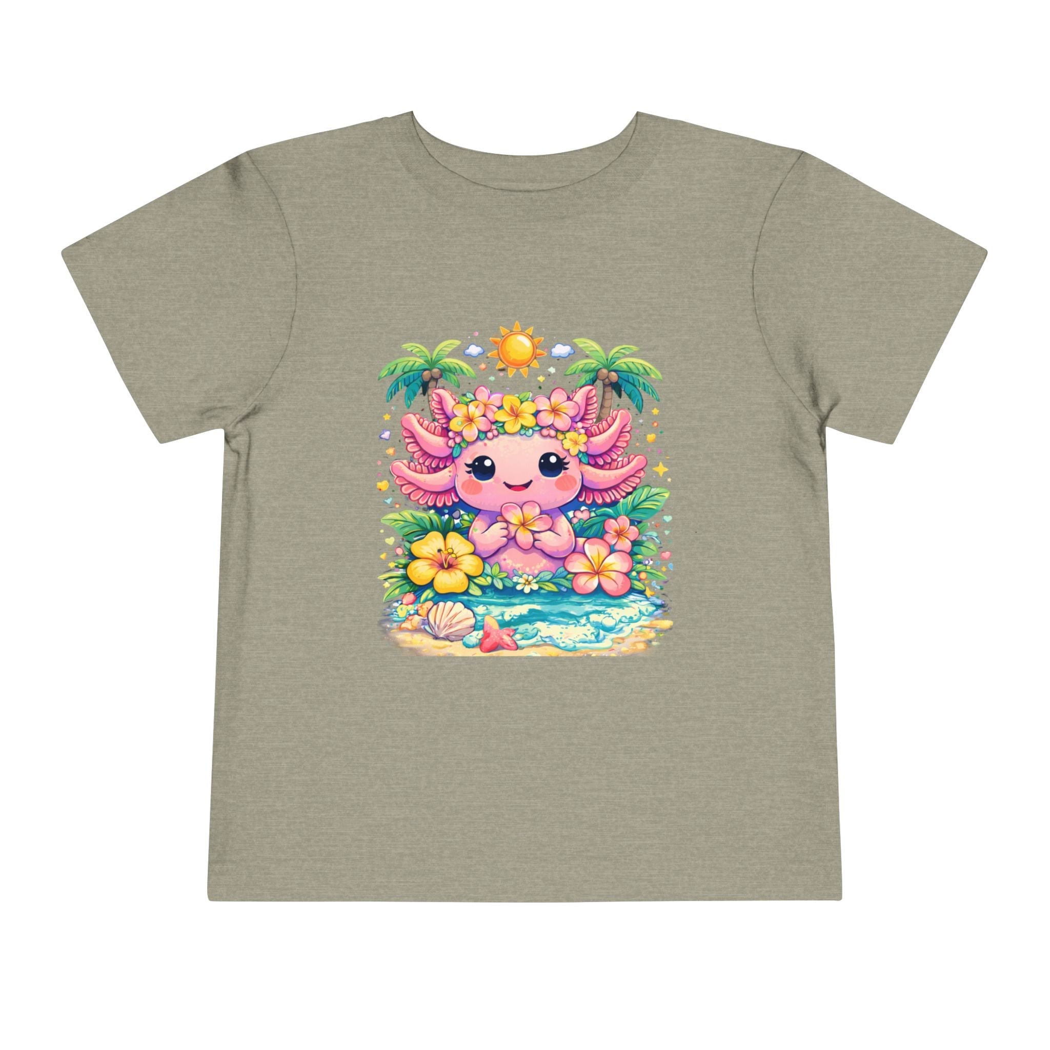 Cute Axolotl Beach Toddler Tee — Hawaiian Floral Summer Shirt - Zyrelia Official