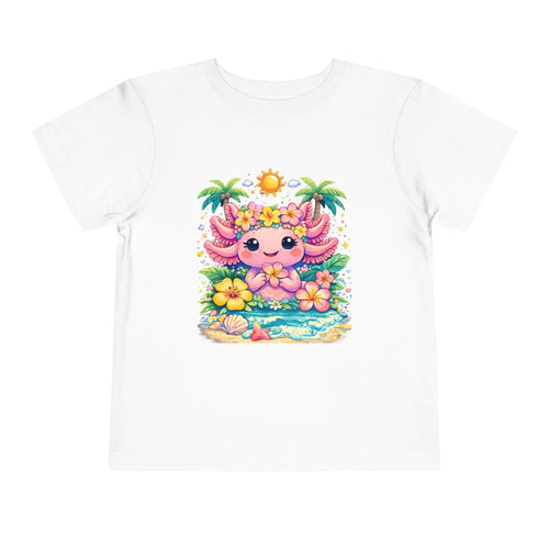 Cute Axolotl Beach Toddler Tee — Hawaiian Floral Summer Shirt - Zyrelia Official