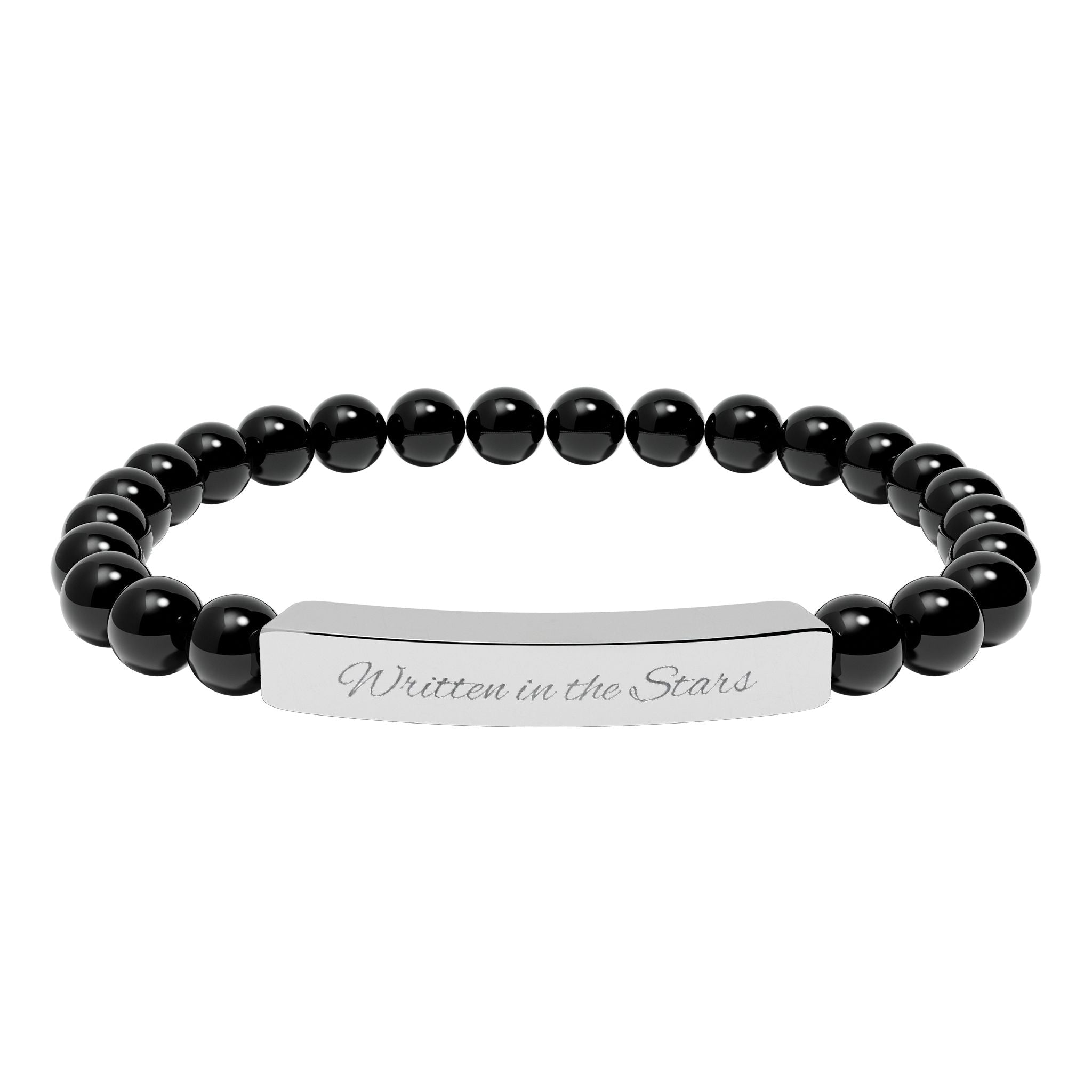 Engravable Natural Stone Bar Bracelet — Stretch Beaded Personalized Bracelet - Zyrelia Official