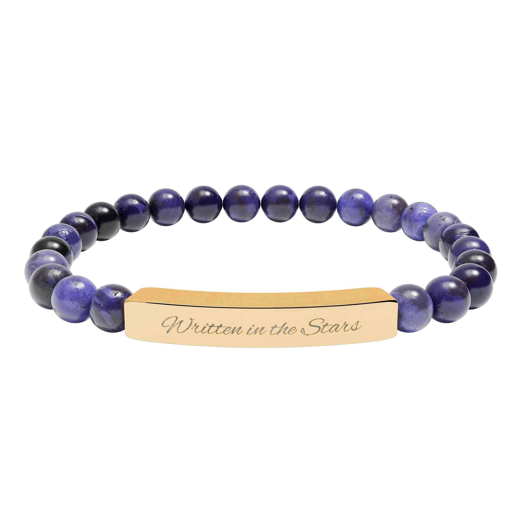 Engravable Natural Stone Bar Bracelet — Stretch Beaded Personalized Bracelet - Zyrelia Official