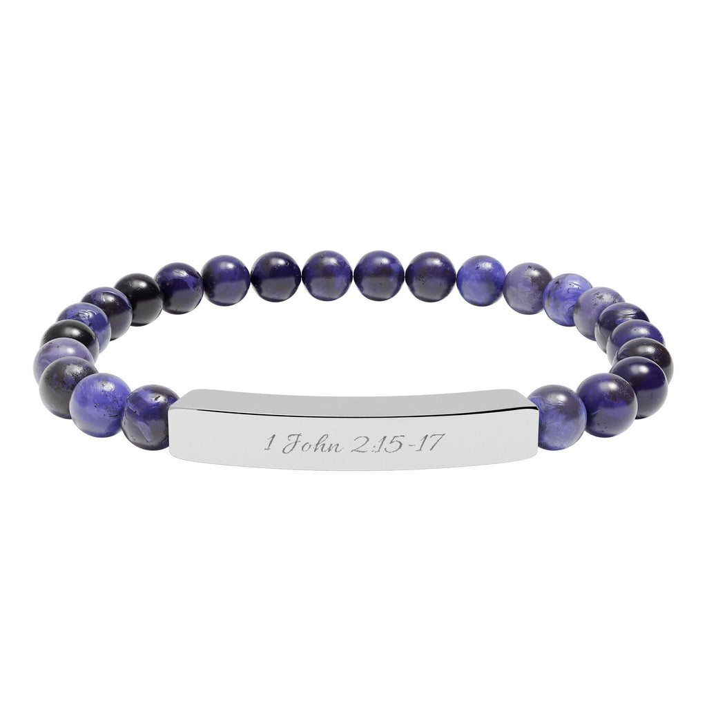 Engravable Natural Stone Bead Bar Bracelet — Stretch Healing Gemstone Jewelry - Zyrelia Official