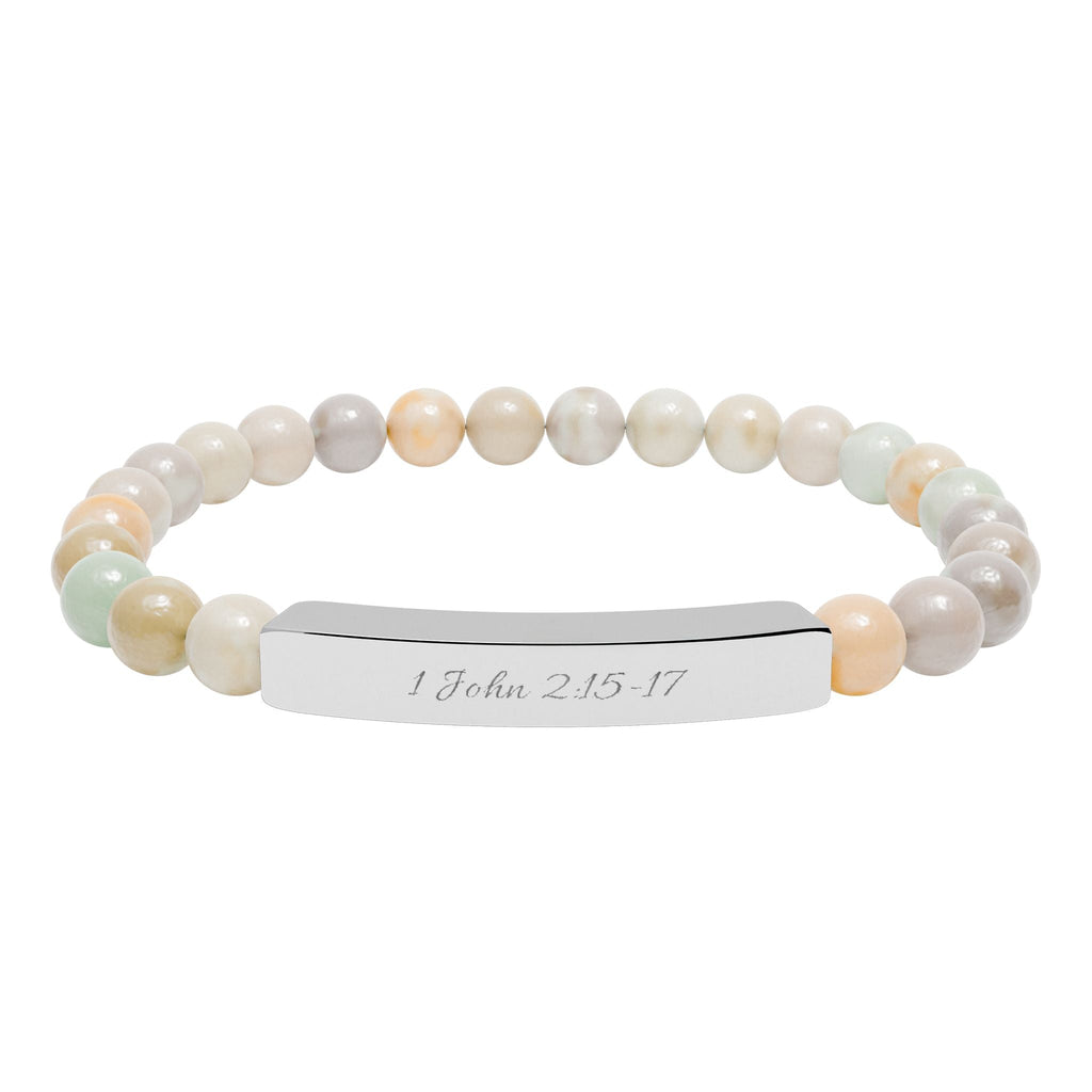 Engravable Natural Stone Bead Bar Bracelet — Stretch Healing Gemstone Jewelry - Zyrelia Official