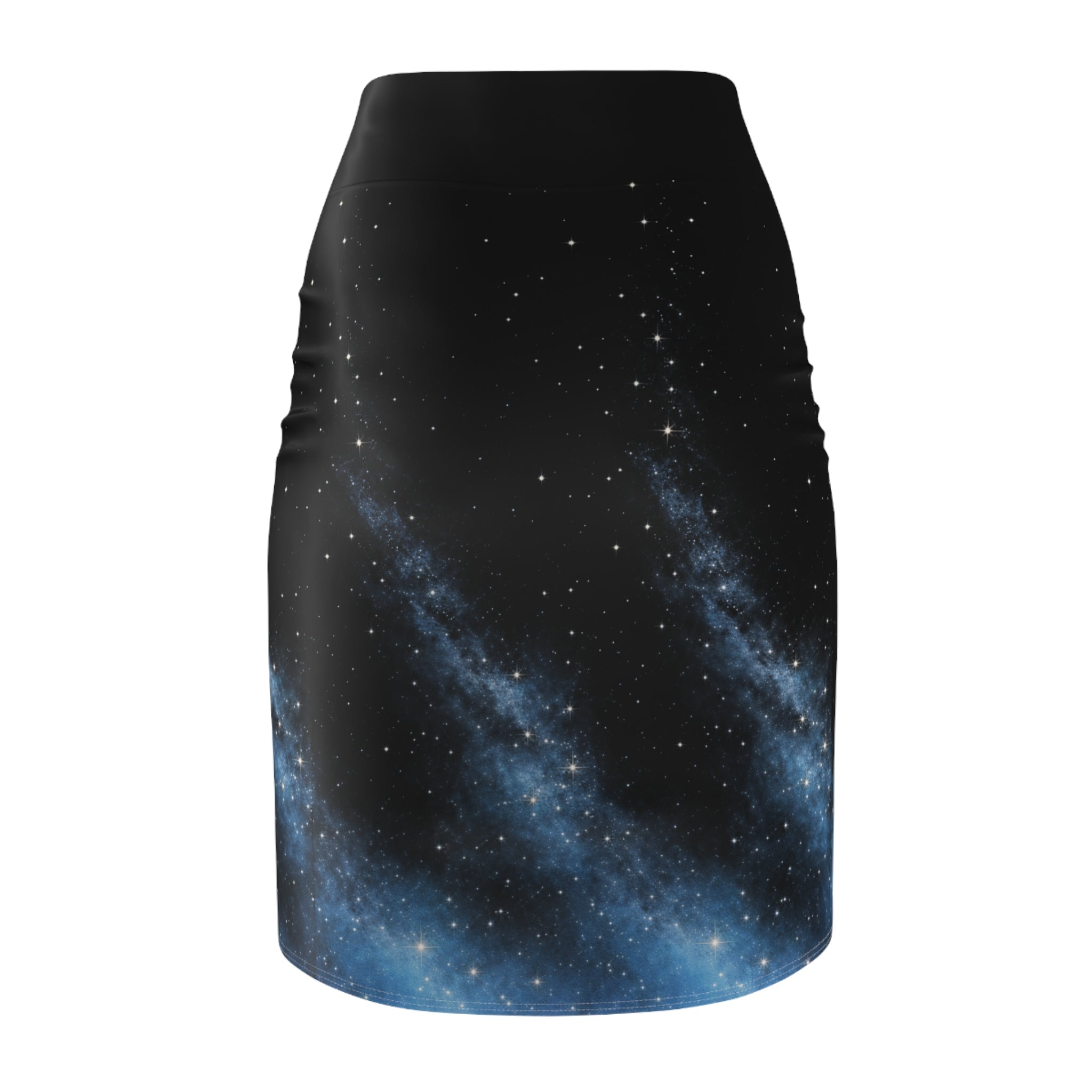 Galaxy Night Pencil Skirt — Blue Nebula Space Print - Zyrelia Official