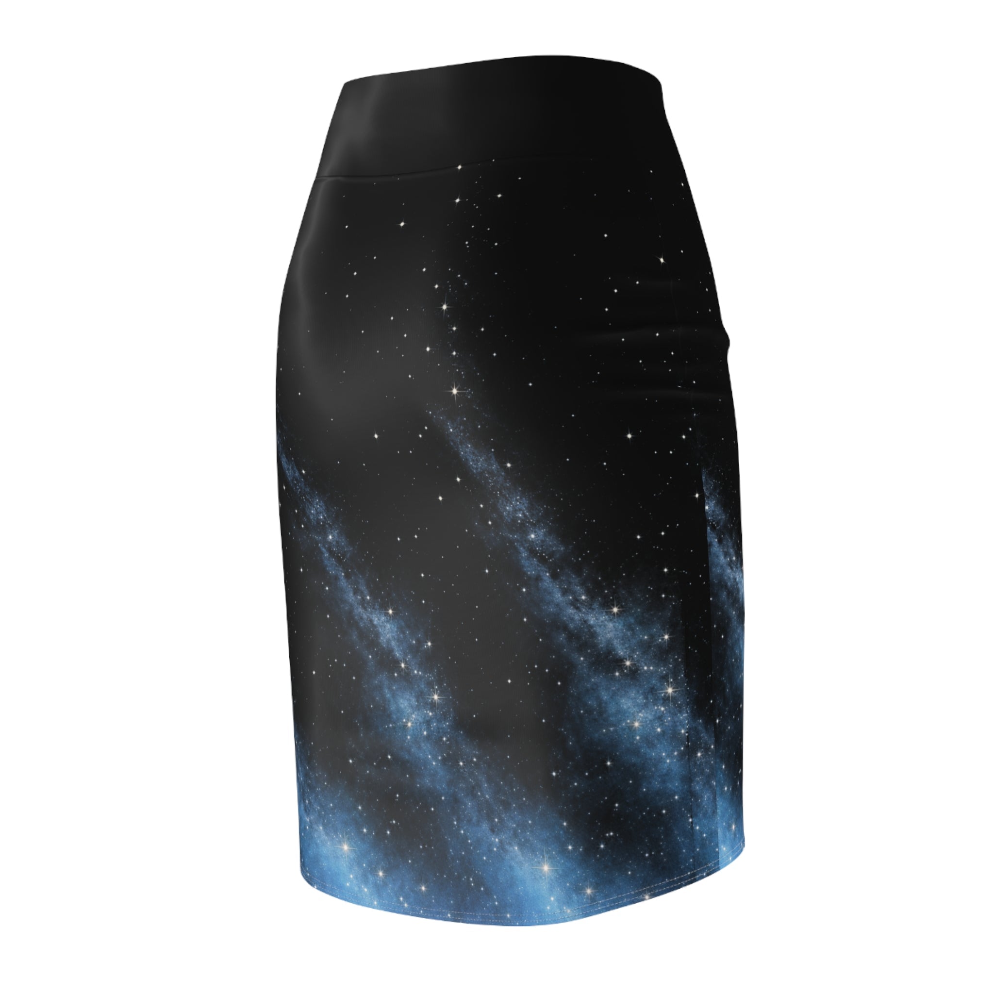 Galaxy Night Pencil Skirt — Blue Nebula Space Print - Zyrelia Official