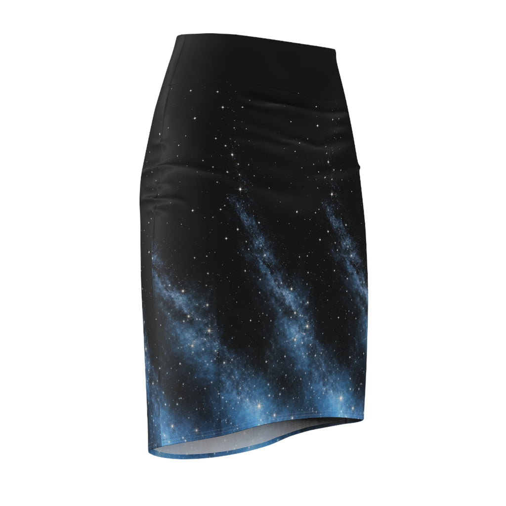 Galaxy Night Pencil Skirt — Blue Nebula Space Print - Zyrelia Official