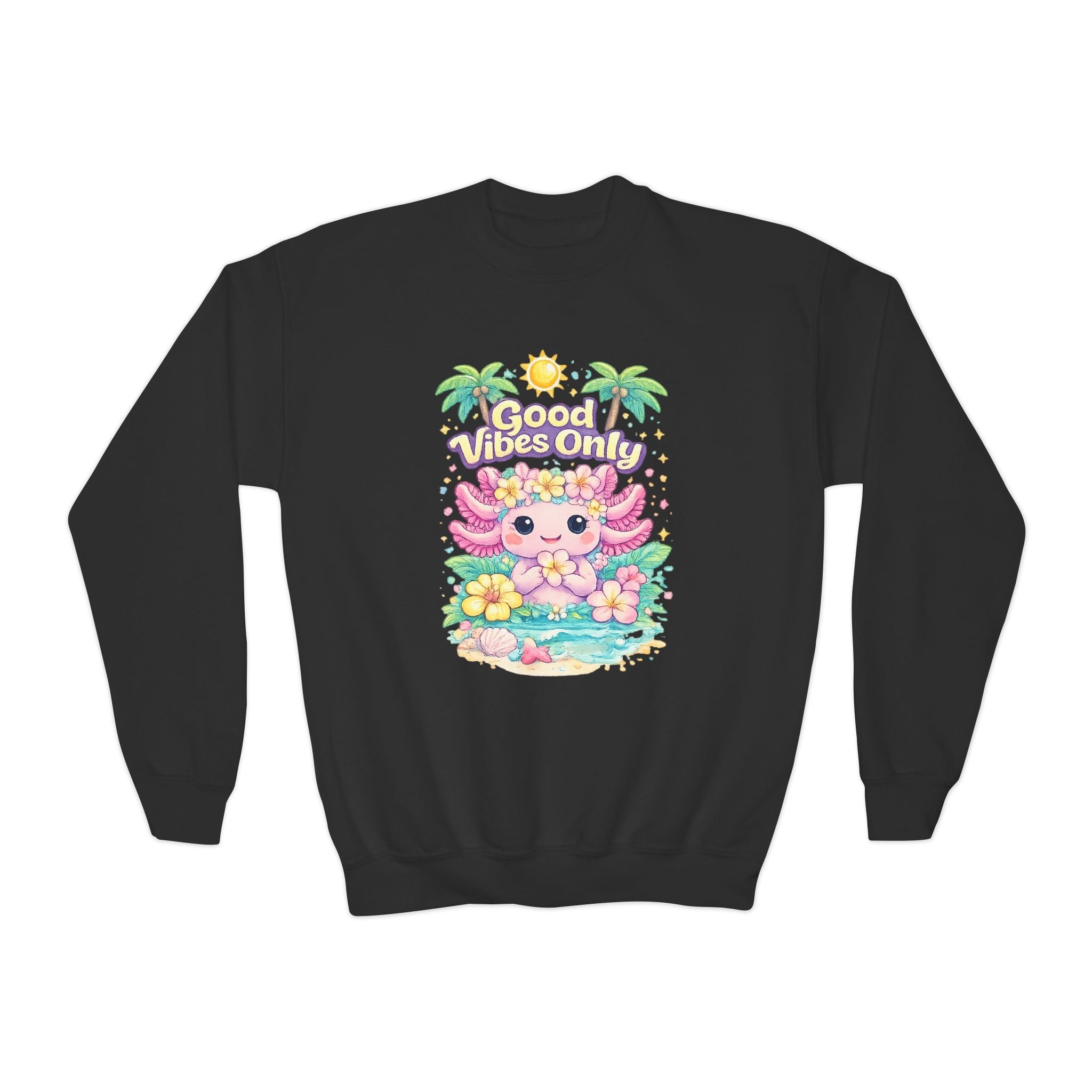 Good Vibes Only Axolotl Youth Crewneck Sweatshirt - Zyrelia Official