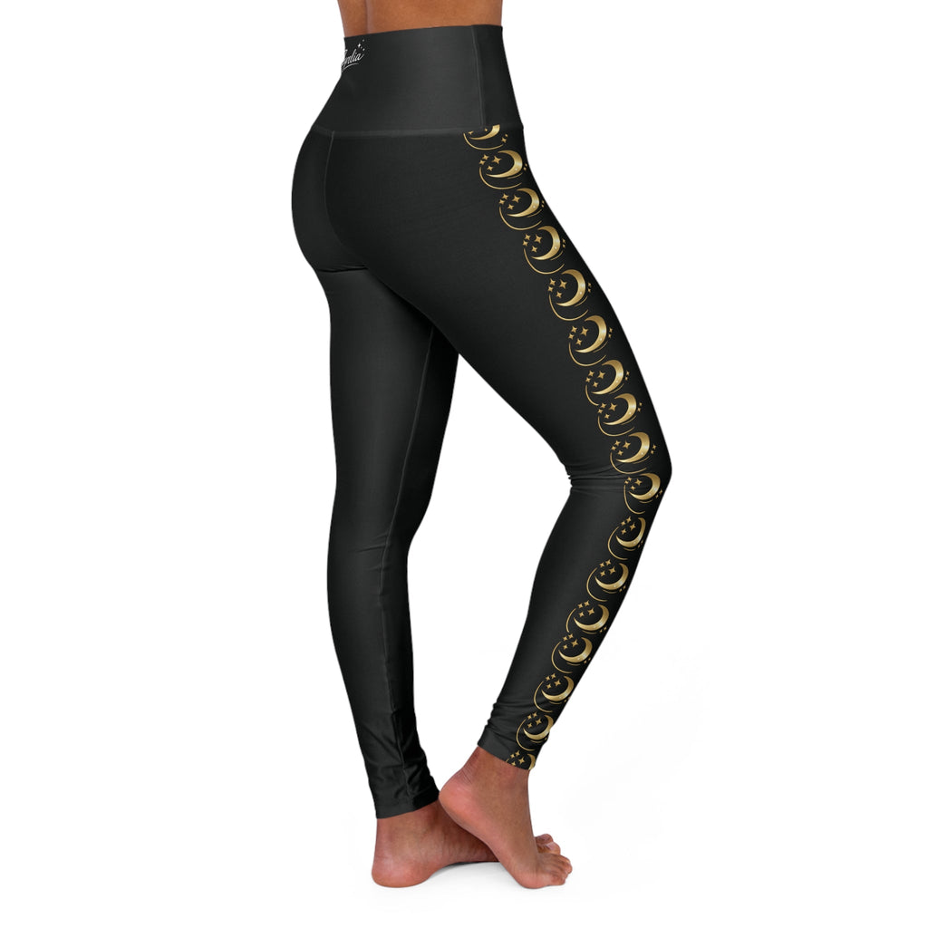 Luxe Black Leggings with Gold Crescent Moon Side Print - Zyrelia Official