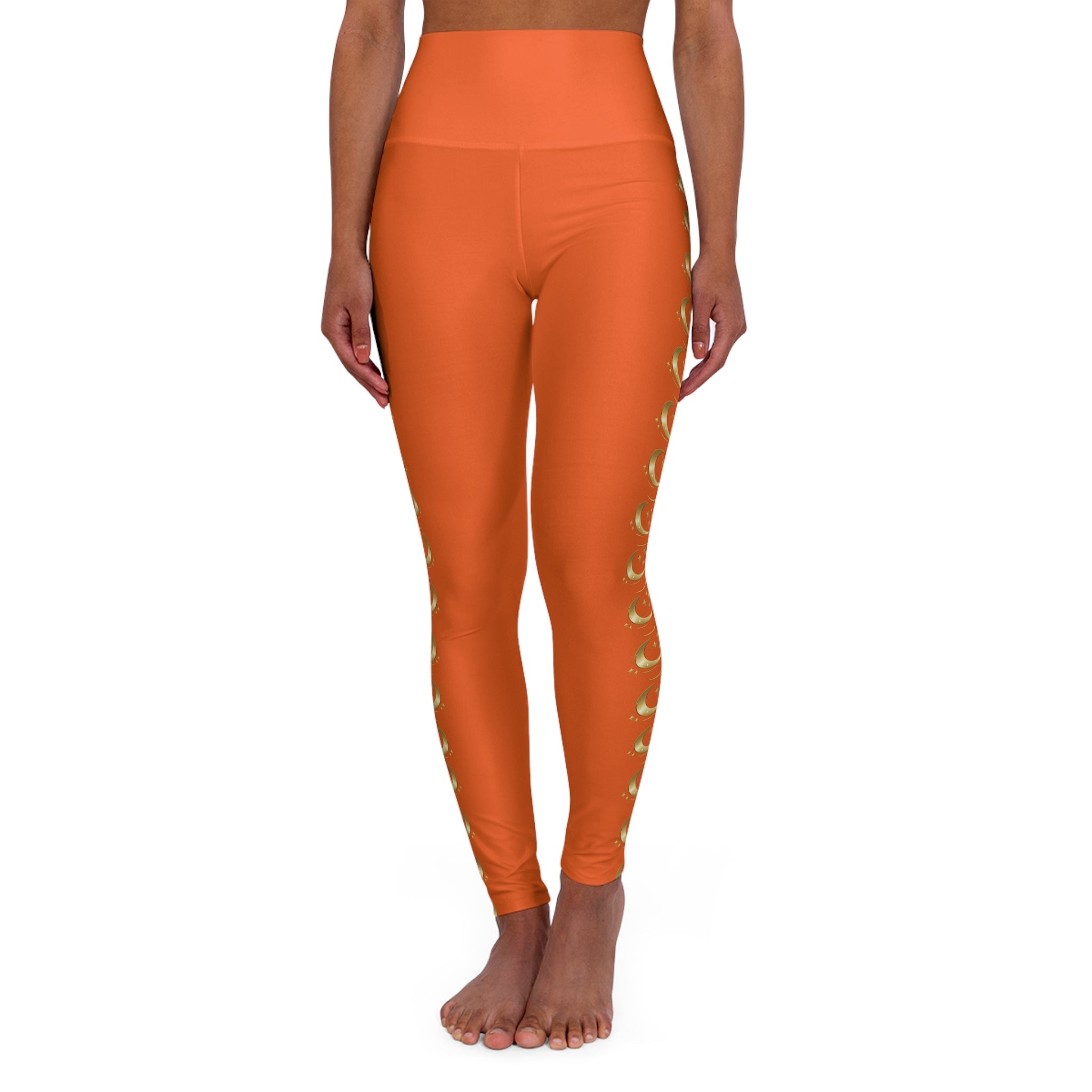 Luxe Orange Leggings with Crescent Moon Side Print - Zyrelia Official