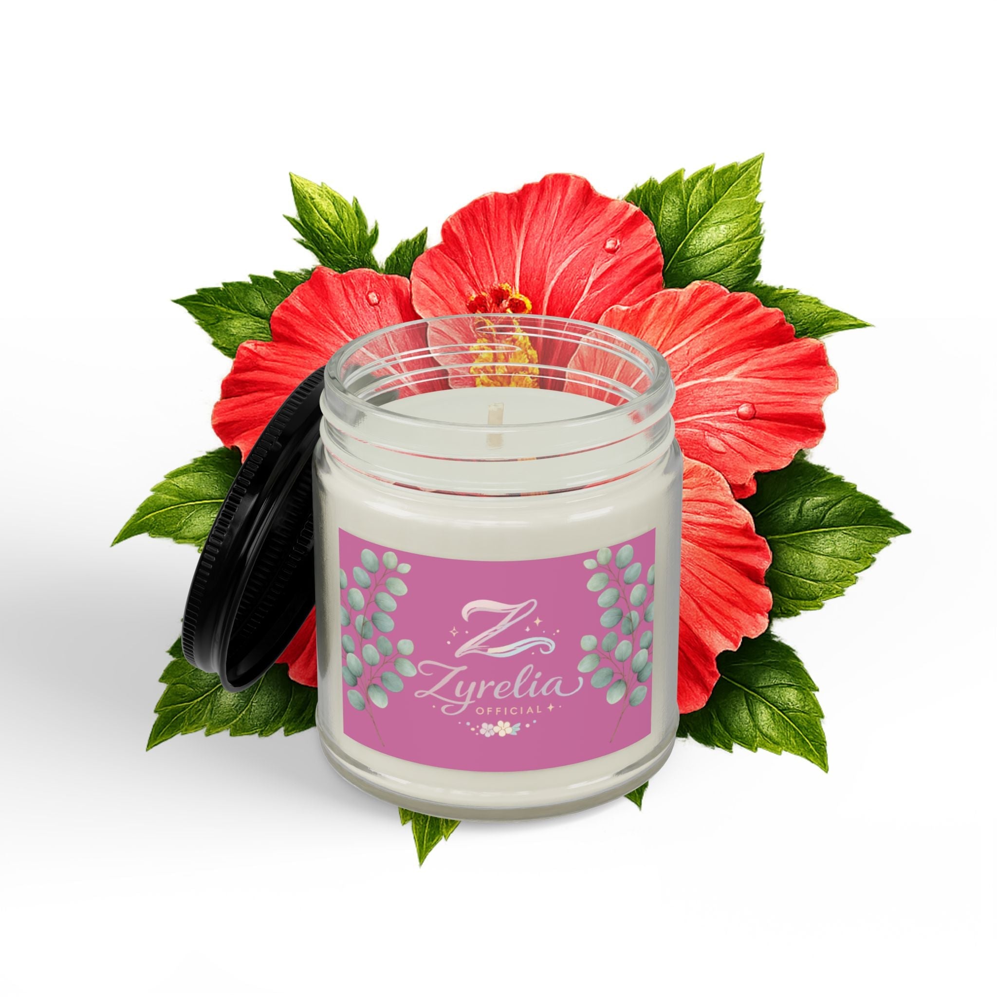 Scented Soy Candle — Floral Hibiscus Aromatherapy Jar (4oz & 9oz) - Zyrelia Official