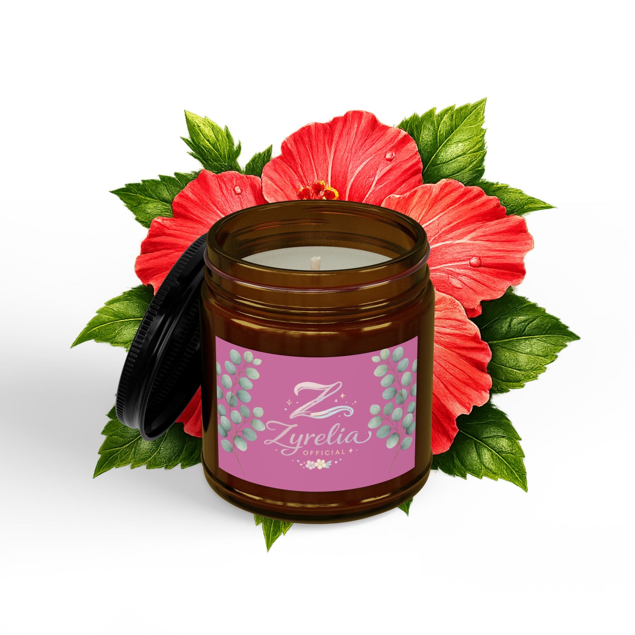 Scented Soy Candle — Floral Hibiscus Aromatherapy Jar (4oz & 9oz) - Zyrelia Official